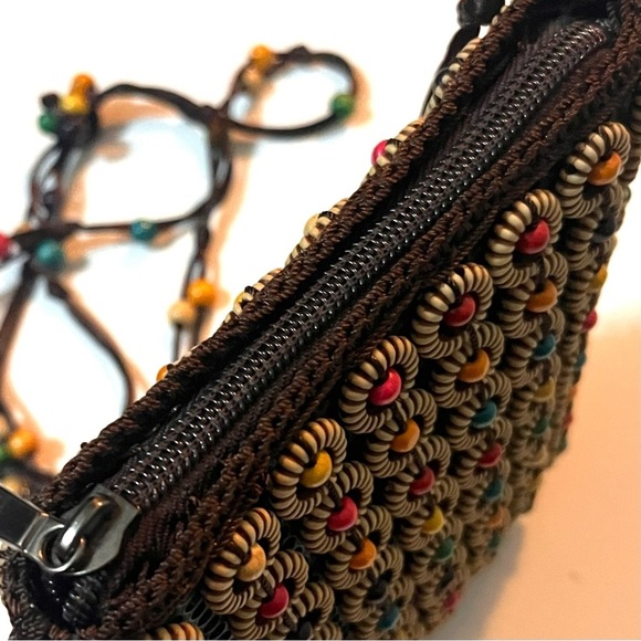 3/$30 MULTICOLOR WOOD BEAD CROSSBODY SHOULDER MINI BAG POUCH COCONUT SHELL BOHO - Picture 8 of 10
